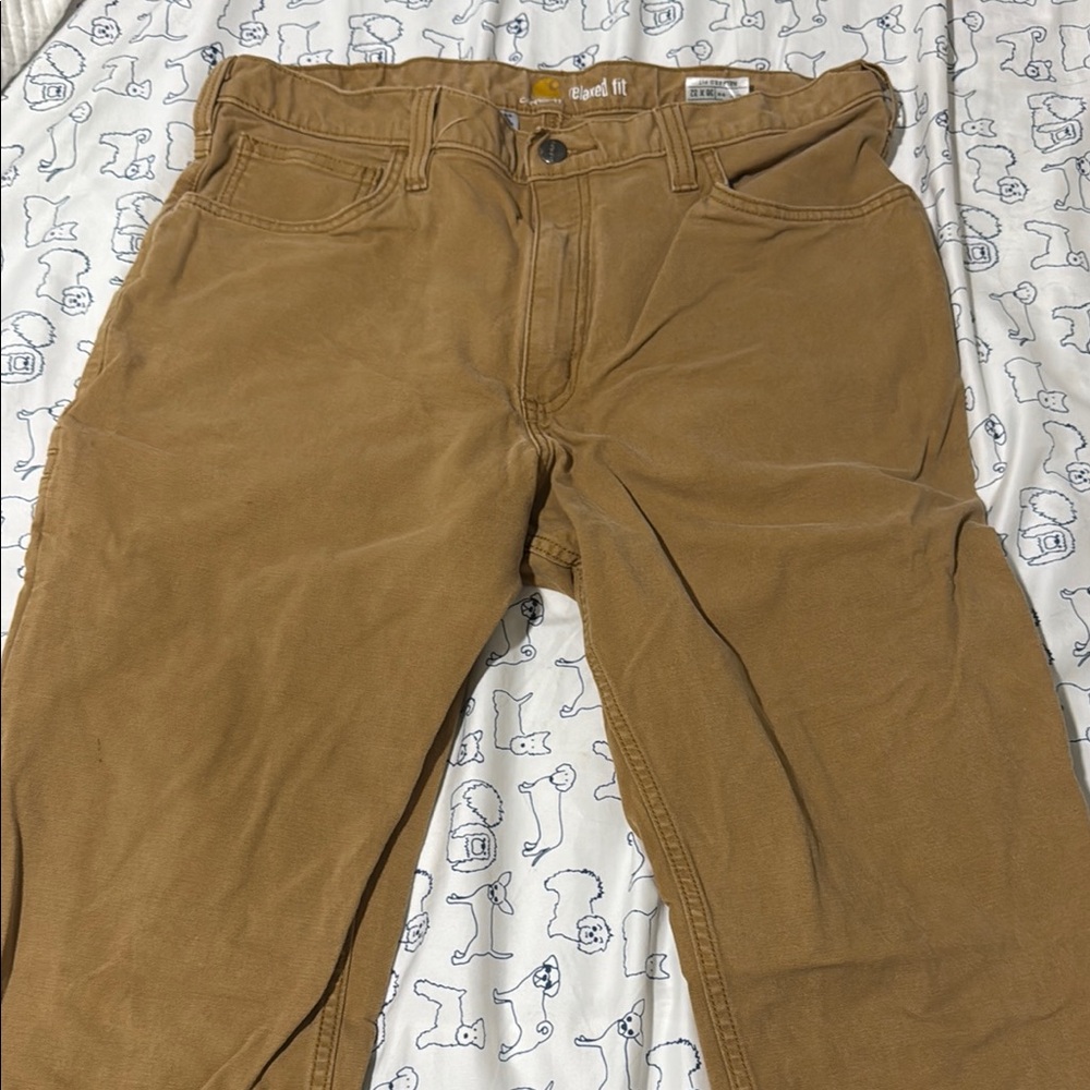 Carhartt Tan Relaxed Jeans Durable Workwear - Picture 1 of 5